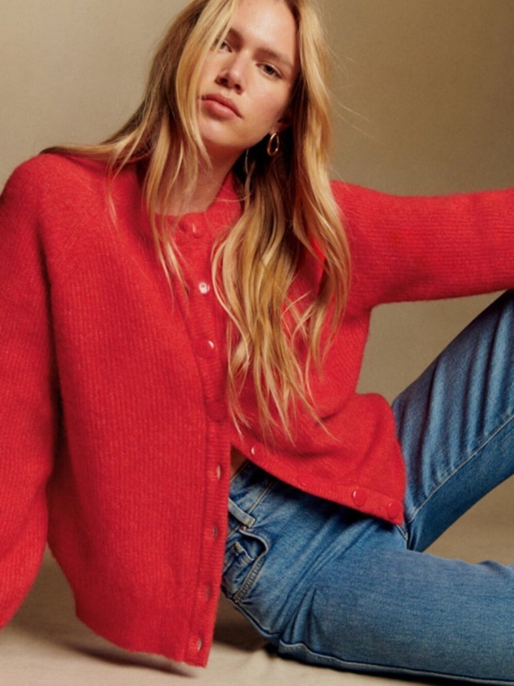 Sold out NWT Sezane Gilet Othello Cardigan Sweater Red Alpaca Wool Size Medium